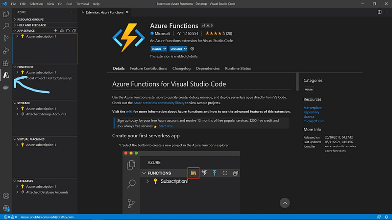 Creating Azure Functions using VSCode Editor and Python
